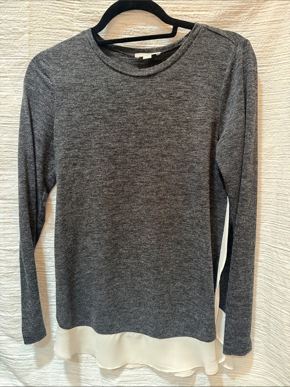 LOFT Gray Layered Hem Sweater with Cream Trim
